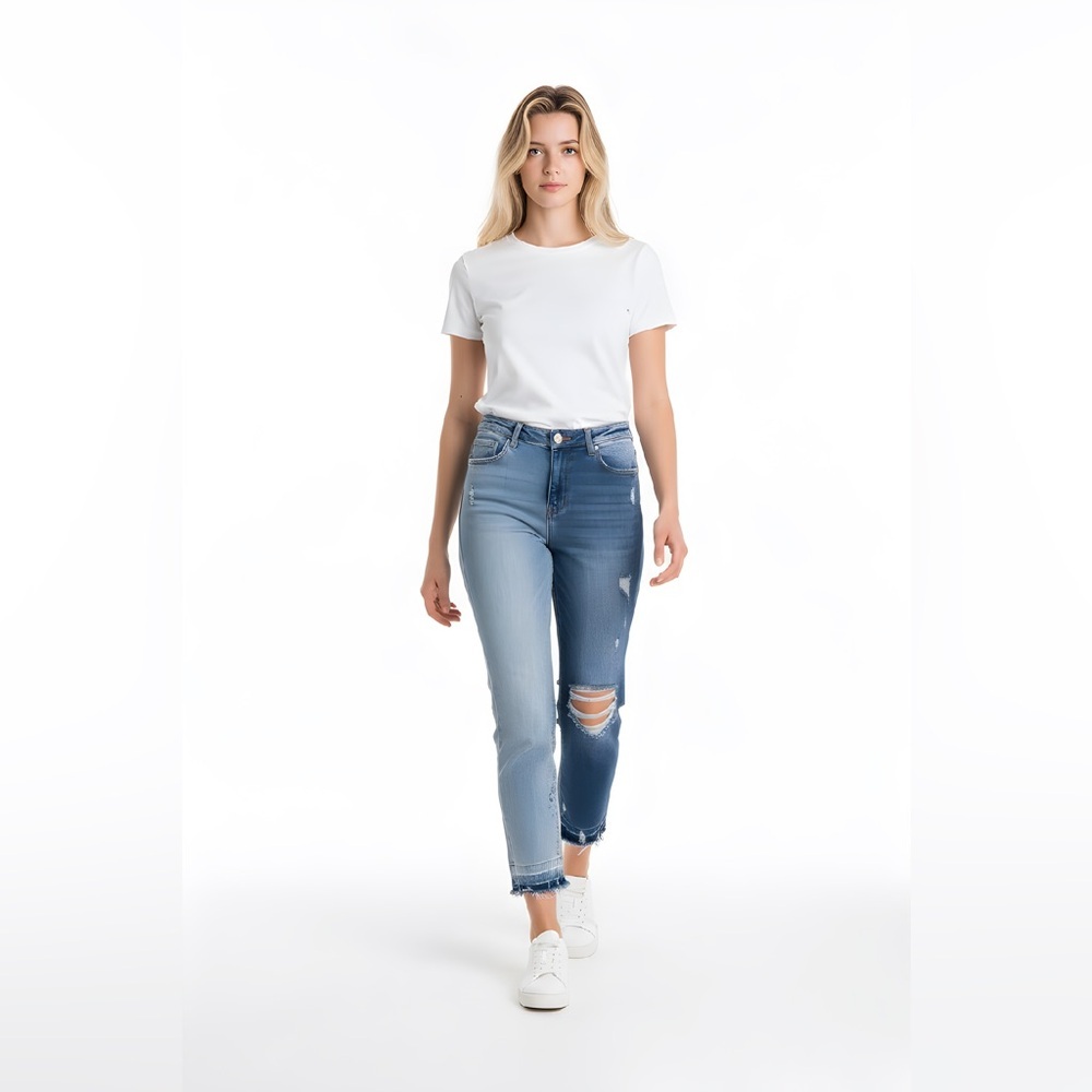 Flying Monkey Two Tone Distressed Skinny Jeans Blue High Rise Size 30